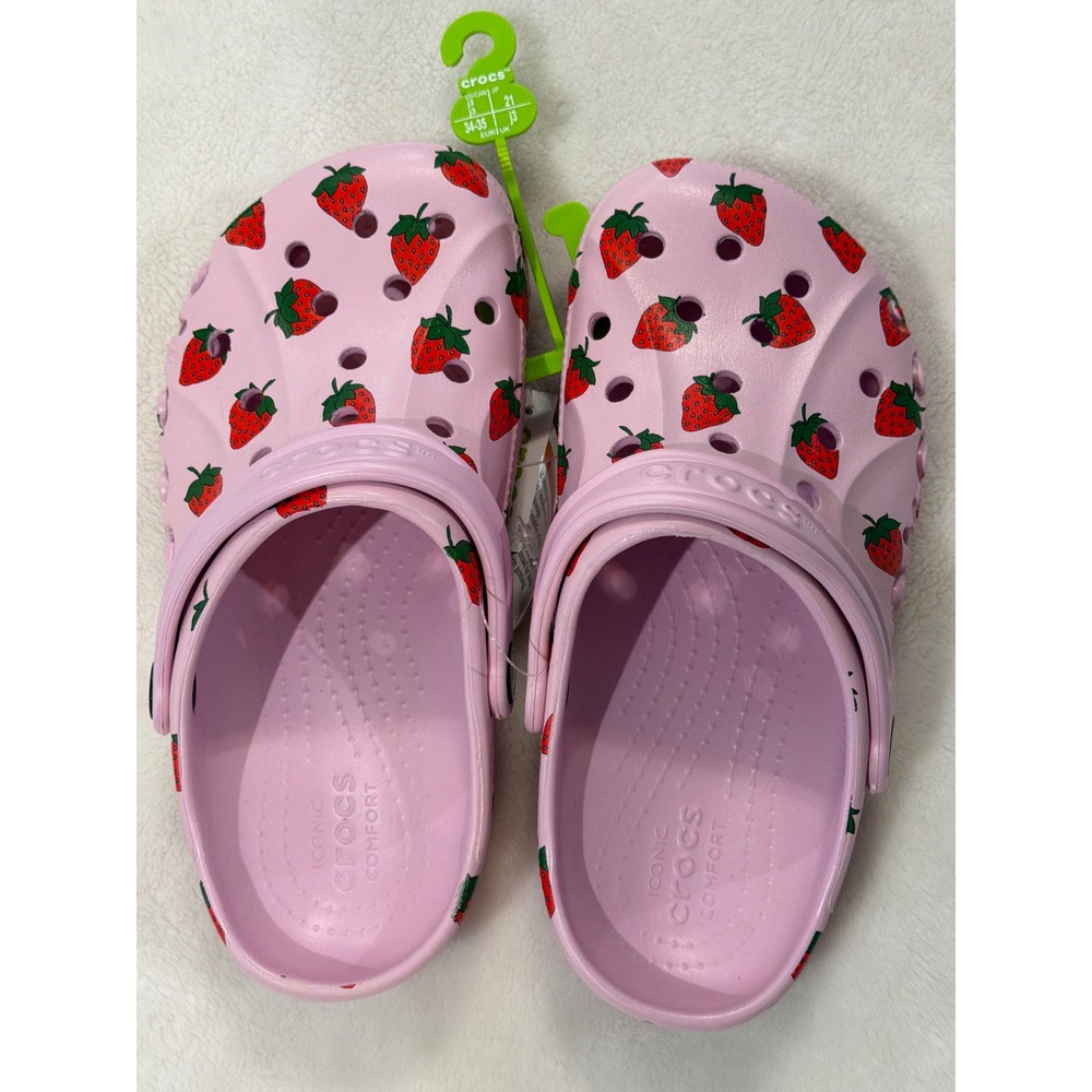 Crocs Baya Printed Clog K Ballerina Pink Strawberry Kids Size J3 pink